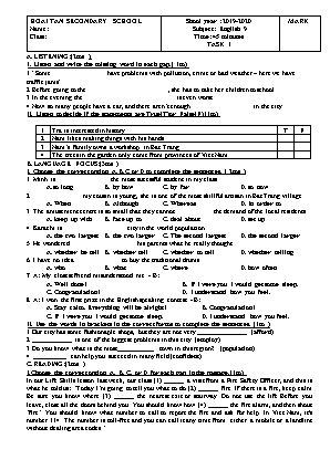 Bộ đề kiểm tra 1 tiết môn Tiếng Anh Lớp 9 - Năm học 2019-2020 - Trường THCS Hoài Tân